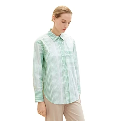 Abbildung von TOM Tailor MIT Aufgesetzter Brusttasche Hemdbluse, Damen, Größe: 34, Green gradient stripe