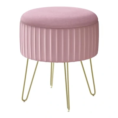 Abbildung von WOLTU Sitzhocker mit Stauraum, Kleiner Hocker rund, Polsterhocker, Metallbeinen, für Wohnzimmer Schlafzimmer Ankleidezimmer, φ31,5xH37,5 cm, Pastellrosa