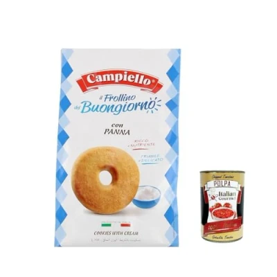 Abbildung von 6x Campiello i Biscotti del Buongiorno Frollini alla panna Sahne Shortbread Kekse mit 350g biscuits cookies 100% Italienische + Italian gourmet polpa 400g