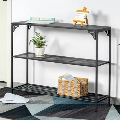 Abbildung von HDANI Schmaler Konsolentisch mit 3 Ablagen,Industrieller Eingangstisch,Sofa Beistelltisch,Flurtisch, Metall Sofatisch,Eingangstisch für (Schwarz, 30x100x80cm)