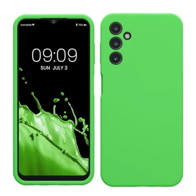 Abbildung von kwmobile Hülle kompatibel mit Samsung Galaxy A14 5G Silikon Handy Case Handyhülle weiche Oberfläche kabelloses Laden Limettengrün