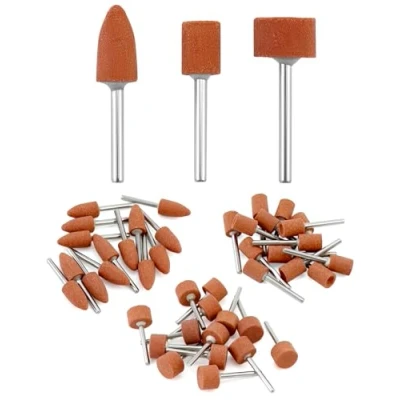 Abbildung von QWORK® 42 Stück Korund Schleifspitze Set, Schleifscheibenkopf, 1/8 Zoll Schaftgröße, zur Verwendung auf Edelsteinen, Glas, Metall und Holz