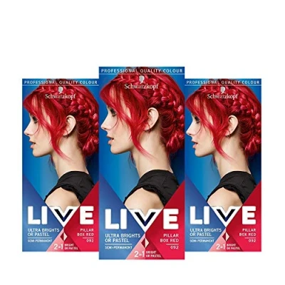 Abbildung von Schwarzkopf Live Ultra Bright oder Pastel Red Haarfarbe, 3 Stück, semi permanente Farbe, hält bis zu 15 Wäschen 092 Pilllar Box