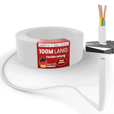 Abbildung von MAS Premium Von 5 bis 100m Kunststoffschlauchleitung H05VV F 2, 3 oder x0,75; x1; x1,5 x2,5 und 4G0,75 Flexible Leitung Kabel Gerätekabel (H05VV 3G0,75 WS, 100m)