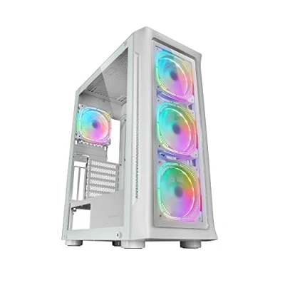 Abbildung von Mars Gaming MC NEO Weiß, XXL E ATX Tower, Gehärtetes Glas Seiten und Frontfenster, 4X ARGB 120mm Lüfter + Lüfter, CPU Freezer System