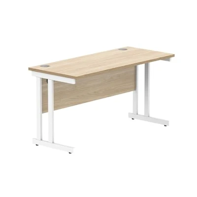 Abbildung von office hippo Essentials Rechteckiger Schreibtisch Computer Arbeitsplatz, Heimbürotisch mit Kabelanschluss Management, 140 x 60 cm, Holz, Kanadische Eiche