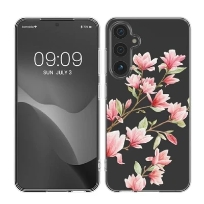Abbildung von kwmobile Case kompatibel mit Samsung Galaxy A54 5G Hülle Silikon Transparent Magnolien Rosa Weiß