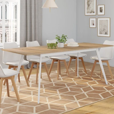 Abbildung von IDMarket Skandinavischer Tisch, ausziehbar, Inga 160 200 cm, Holzplatte, weiße Füße