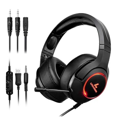 Abbildung von LYCANDER Gaming Headset mit Mikrofon und LED Licht, 3,5 mm Eingang, für PC, PS4, Xbox One, Nintendo Switch mehr (Advanced Schwarz Orange)