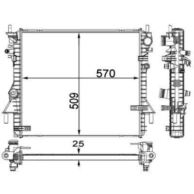 Abbildung von MAHLE ORIGINAL CR 1937 000P Kühler, Motorkühlung 570 509 25 Kühlrippen gelötet