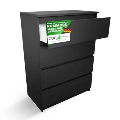 Abbildung von CDF Kommode Malwa M4 Farbe: Schwarz Schrank für Dokumente, Kleinigkeiten Ideal Wohnzimmer, Schlafzimmer, Kinderzimmer, Jugendzimmer und Büro 4 geräumige Schubladen