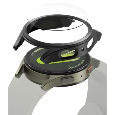 Abbildung von Ringke Slim &amp; Glass Kompatibel mit Samsung Galaxy Watch 7 44mm Hülle, Dünne Hart PC Schutzhülle Kratzfest Panzerglas Displayschutz Titanium Black