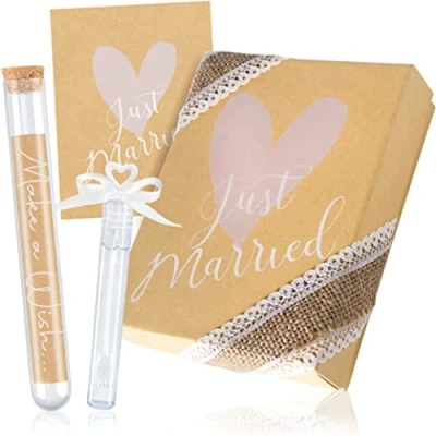 Abbildung von WeddingTree Geschenkbox Geldgeschenk Hochzeit Geschenk für Brautpaare Geschenkschachtel Verpackung mit Reagenzglas Hochzeitskarte und Seifenblasen