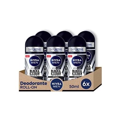 Abbildung von NIVEA Men Black &amp; White Invisible Original Roll on 6 x 50 ml Deodorant 72h Deo Anti Transpirant gegen Gerüche, Schweiß, Rückstände, Irritationen und Flecken auf hellen dunklen Stoffen