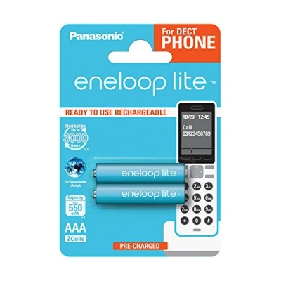 Abbildung von Panasonic Eneloop BK 4LCCE/2DE Lite Ready to Use Ni MH Akku, AAA Micro, 2 er Pack, 550 mAh, 3.000 Ladezyklen hellblau