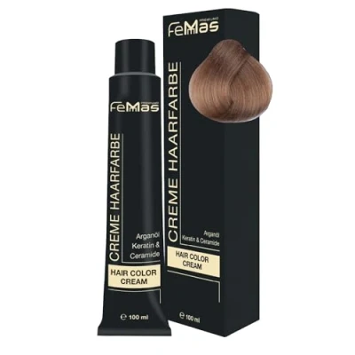 Abbildung von FemMas Haarfarbe Hellblond 8 I Professionelle Creme mit Arganöl, Keratin &amp; Ceramiden Als dauerhafte Haarfärbung oder Tönung für strahlende, haltbare Farbergebnisse 100 ml
