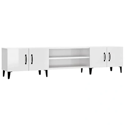 Abbildung von vidaXL TV Schrank, Fernsehtisch mit 4 Fächern Türen, Fernsehschrank Lowboard für Wohnzimmer Schlafzimmer, Board Sideboard, Hochglanz Weiß Holzwerkstoff