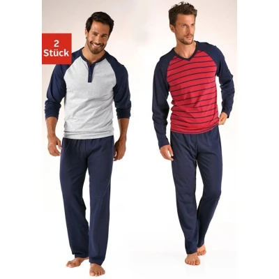 Abbildung von le jogger Pyjama, (Packung, 4 tlg., 2 Stück), in langer Form, mit Raglanärmeln