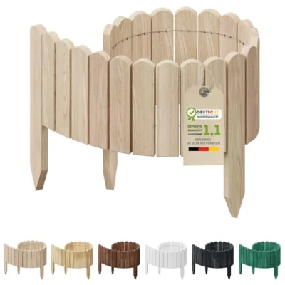 Abbildung von Floranica Rollborder Flexibler Holzzaun 100 x 20 cm Unbehandelt Beeteinfassung Deko für Gartenzaun Rasenkante Umzäunung Rasenflächen Hochbeete Garten