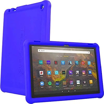 Abbildung von TECHGEAR Schutzhülle für Amazon Fire HD 10 Zoll / Kids 13. Generation 2023, robuste, stoßfeste, weiche Silikon mit Displayschutzfolie, Blau