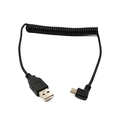 Abbildung von System S USB 2.0 Kabel 120 cm Typ A Stecker zu Mini B Spirale Winkel in Schwarz