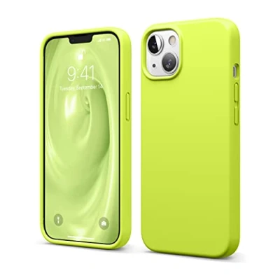 Abbildung von elago Liquid Silicone Case Kompatibel mit iPhone 13 Hülle (6,1&quot;), Hochwertiges Silikon, Rundumschutz Handyhülle : 3 Layer Struktur Schutzhülle, Kratzfestes Weiches Mikrofaserfutter (Neon Gelb)