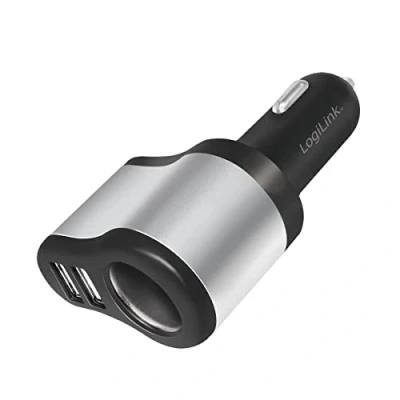 Abbildung von LogiLink PA0131 Universal 3 in 1 Netzteil, 2X USB und 1x Zigarettenanzünder Buchse schwarz/Silber