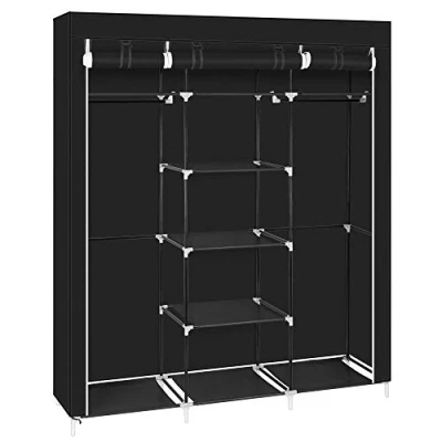 Abbildung von LEADZM Kleiderschrank, Faltschrank Stoffschrank Faltbare Garderobe Canvas mit Reißverschluss, Fächern, für Schlafzimmer, Wohnzimmer (Schwarz 1, 150 x 45 175 cm)