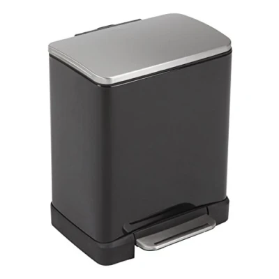Abbildung von EKO E Cube Tretmülleimer 10+9L Mülltrenner (32 x 36,6 44,5 cm, Dämpfer System, Fingerabdruck frei, Stay Open, Abfallbeutelfixierung), matt schwarz