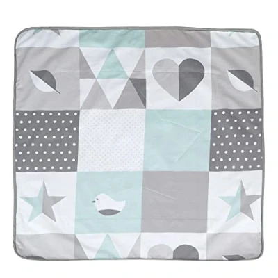 Abbildung von roba Babydecke Happy Patch 80 x cm Kuscheldecke zum Schlafen, Krabbeln &amp; Spielen Kinderdecke 2 seitig für Babys aus weicher Baumwolle / Plüsch Mint Grau, 1 Stück (1er Pack)