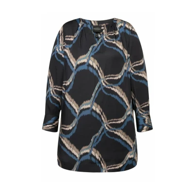 Abbildung von Ulla Popken Geometric Print Bluse, Damen, Größe: 42/44, Dark blue