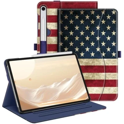 Abbildung von Fintie Hülle für Samsung Galaxy Tab S9 FE 5G 10.9 Zoll/Galaxy 11 Zoll 2023, Multi Angle Viewing Schutzhülle mit Tasche, Auto Sleep/Wake, US Flagge