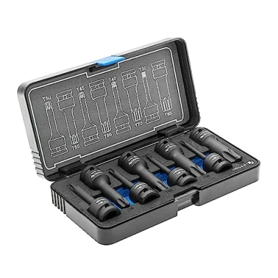 Abbildung von Hogert Technik HT6R002 Steckschlüsseleinsatz Set 8 Torx Chrom Molybdänstahl 1/2 Vierkant