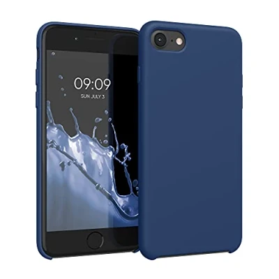 Abbildung von kwmobile Hülle kompatibel mit Apple iPhone SE (2022) / (2020) 8 7 Silikon Handy Case Handyhülle weiche Oberfläche kabelloses Laden Marineblau