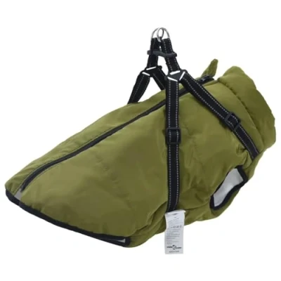 Abbildung von vidaXL Hundemantel mit Geschirr Wasserdicht Armeegrün L68, Winter, Hundejacke Geschirr, Welpenmantel