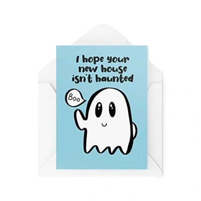 Abbildung von Tongue in Peach Lustige Umzugskarten I Hope Your New House Isn&#039;t Haunted Karte Für Ihn Her Friend Banter Colleague Home Ghosts Witz Neuheit Niedlich CBH601