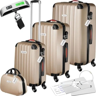 Abbildung von tectake Trolley Hartschalenkoffer Set, 4 Rollen, teilig, 3 Trolleys, 1 Beauty Case inkl. Kofferwaage und anhänger