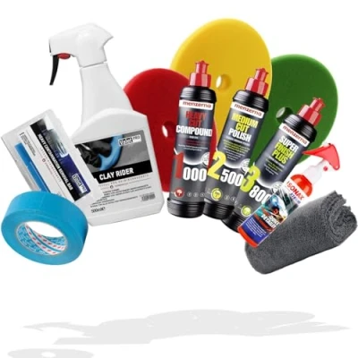 Abbildung von detailmate Auto Politur Set: menzerna Polituren 250 ml + Garage Freaks Pads ValetPRO Clay Rider 500 Reinigungsknete Zubehör