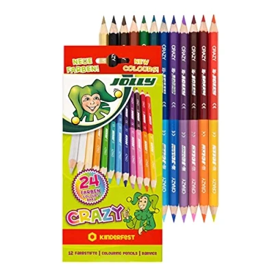 Abbildung von Jolly Superstick Crazy Buntstifte Farbstifte 24 Farben mit 12 Farbstiften Kinderfest und Bruchsicher Ungiftig extra dicke Mine Stifte im Kartonetui