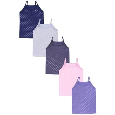 Abbildung von TupTam Mädchen Unterhemd Spaghettiträger Top 5er Pack, Farbe: Herzchen Jeansblau Rosa Dunkelblau Graphite Grau, Größe: 134 140