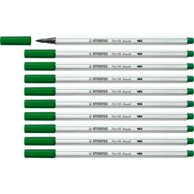 Abbildung von Premium Filzstift mit Pinselspitze für variable Strichstärken STABILO Pen 68 brush 10er Pack smaragdgrün