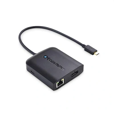 Abbildung von Cable Matters USB C Multiport Adapter DisplayPort 8K 60Hz (USB mit DP 1.4, 2X 2.0, 480Mbps Ethernet und 100W PD) in Schwarz USBC, Thunderbolt 3, USB4 4 Port kompatibel