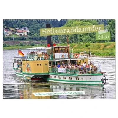 Abbildung von Seitenraddampfer In Sachsen von Königstein bis Bad Schandau (Wandkalender 2025 DIN A2 quer), CALVENDO Monatskalender