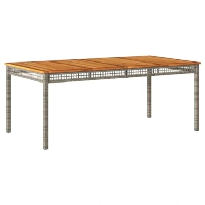 Abbildung von vidaXL Gartentisch, Esstisch für Garten Terrasse, Terrassentisch mit Holzplatte Stahlrahmen, Gartenmöbel Tisch, Grau Poly Rattan Akazienholz