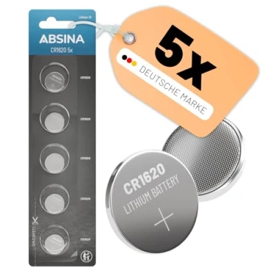 Abbildung von ABSINA CR1620 3V Lithium Knopfzelle 5er Pack 1620 für Autoschlüssel Knopfzelle, (1 St)