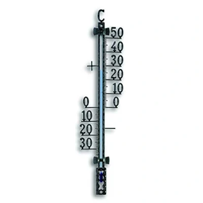 Abbildung von TFA Dostmann Analoges Außenthermometer, 12.5001.01, aus Metall, zur Temperaturmessung, wetterfest, mit freistehenden Gradzahlen, schwarz, L73 x B24 H275 mm