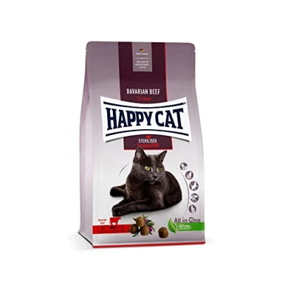 Abbildung von Happy Cat Sterilised Bavarian Beef, Trockenfutter, für Katzen nach der Sterilisation, Bayerisches Rindfleisch, 1,3 kg, Beutel