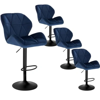 Abbildung von WOLTU Barhocker 4er Set Barstuhl Tresenhocker Bistrohocker Designer Hocker mit Rückenlehne, höhenverstellbar, drehbar, Samt Stahl, Blau BH139bl 4