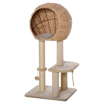 Abbildung von PawHut Kratzbaum Katzenbaum Kätzchen Möbel mit Katzenhöhle Sisal weiche Plüsch Beige, 48L x 40B 100H cm