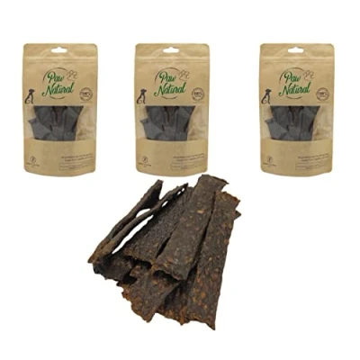 Abbildung von Paw Natural Hunde Leckerlis (3x150g) Känguru Streifen 100% Gluten &amp; getreidefrei aus frischem Fleisch gesunder Tiere (450g)